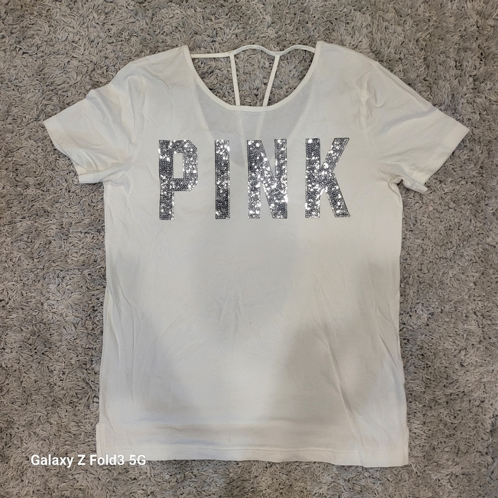 White PINK sequin tunic